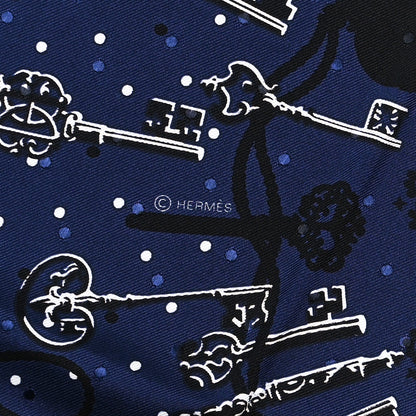 Hermes Silk Les Cles Bandana Scarf 55 Marine Black White 3 of 4