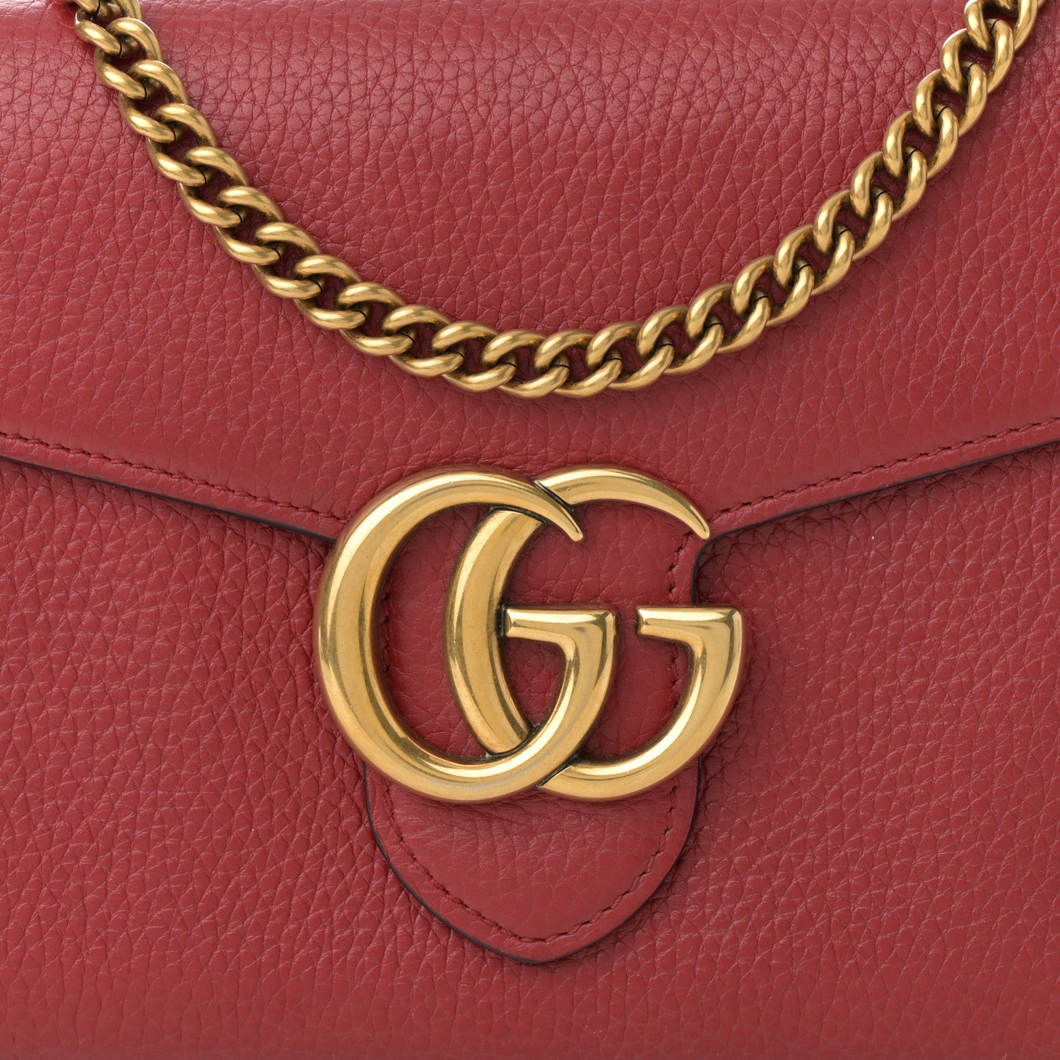 Gucci Calfskin GG Marmont Chain Wallet Vulcanic Red 8 of 14
