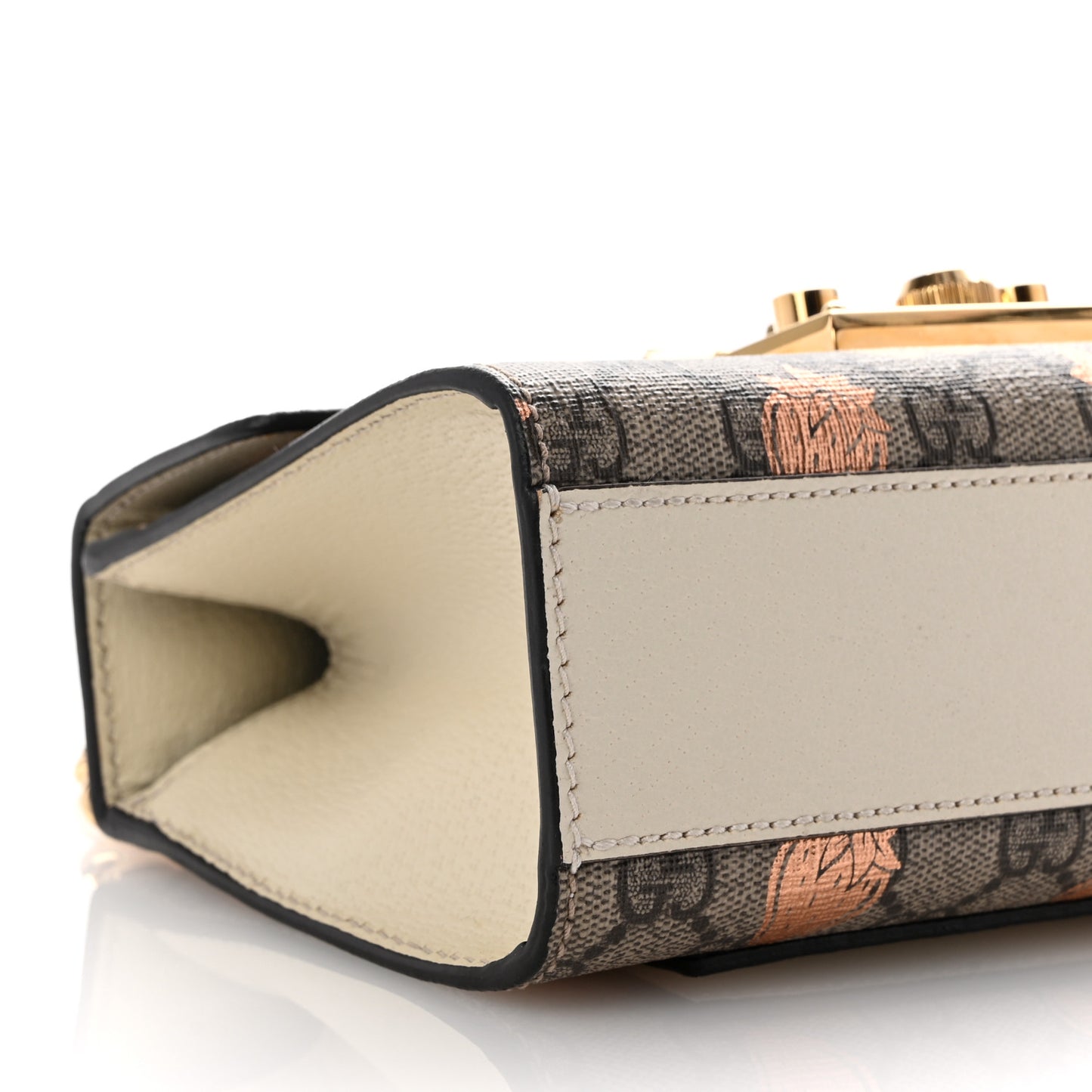 GG Supreme Monogram Berry Textured Dollar Calfskin Small Padlock Shoulder Bag Beige Ebony Light Copper Mystic White