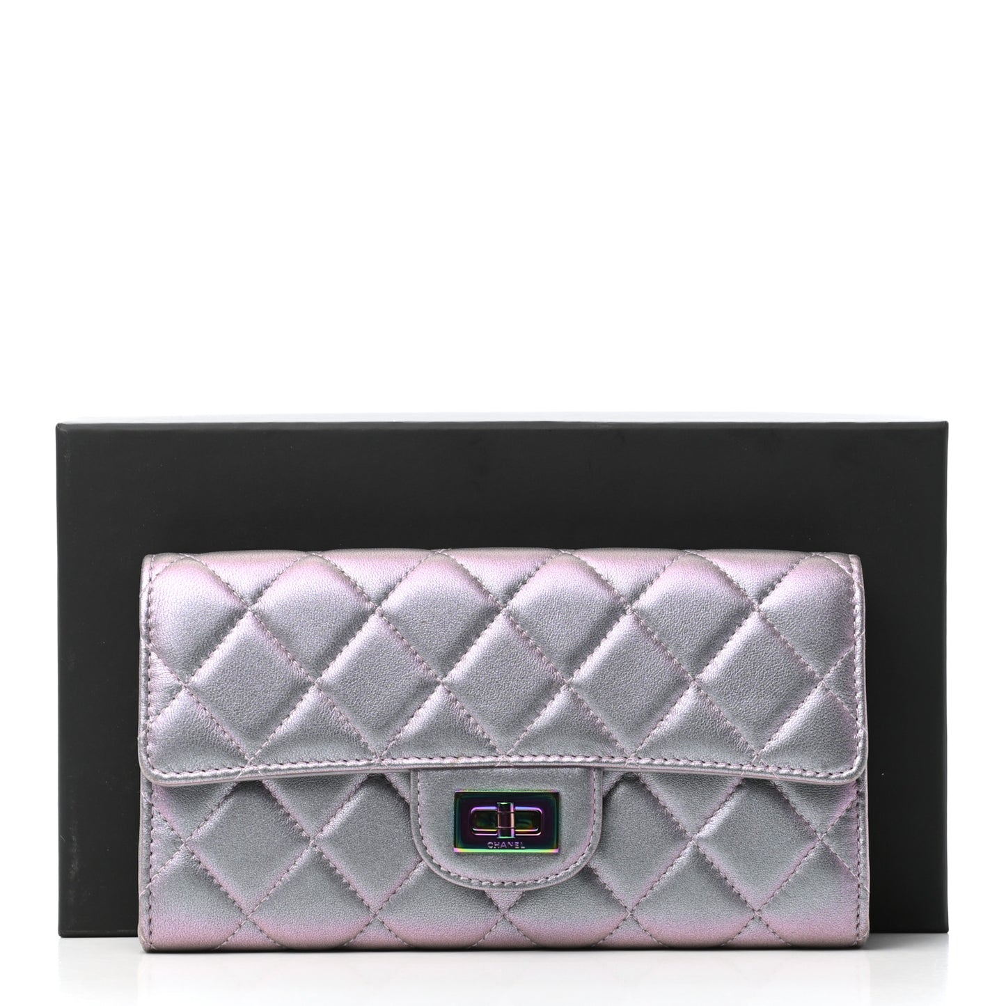 Iridescent Lambskin Quilted Reissue Large Gusset Flap Wallet Light Purple