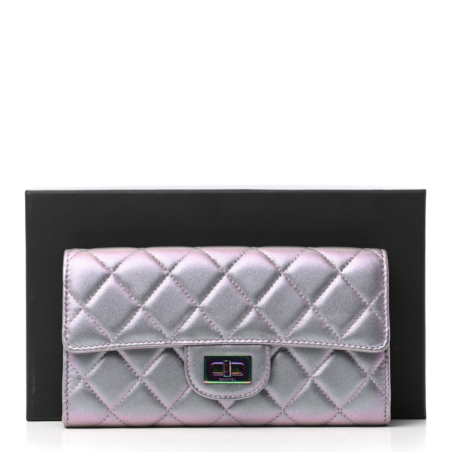 Chanel Iridescent Lambskin Quilted Reissue Large Gusset Flap Wallet Light Purple 8 of 8