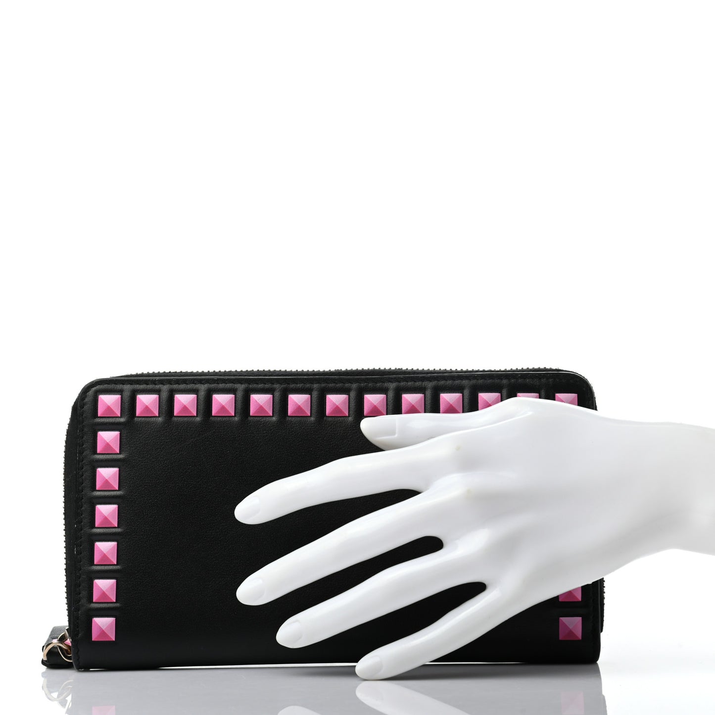 Vitello Rockstud Print Zip Around Wallet Black Peony
