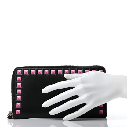 Valentino Garavani Vitello Rockstud Print Zip Around Wallet Black Peony 2 of 8