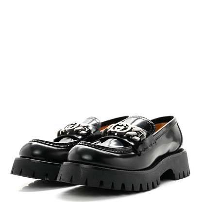 Gucci Cordovan Lux Womens Jeanne Platform Lug Sole 30/45mm Loafers 37 Black 3 of 9
