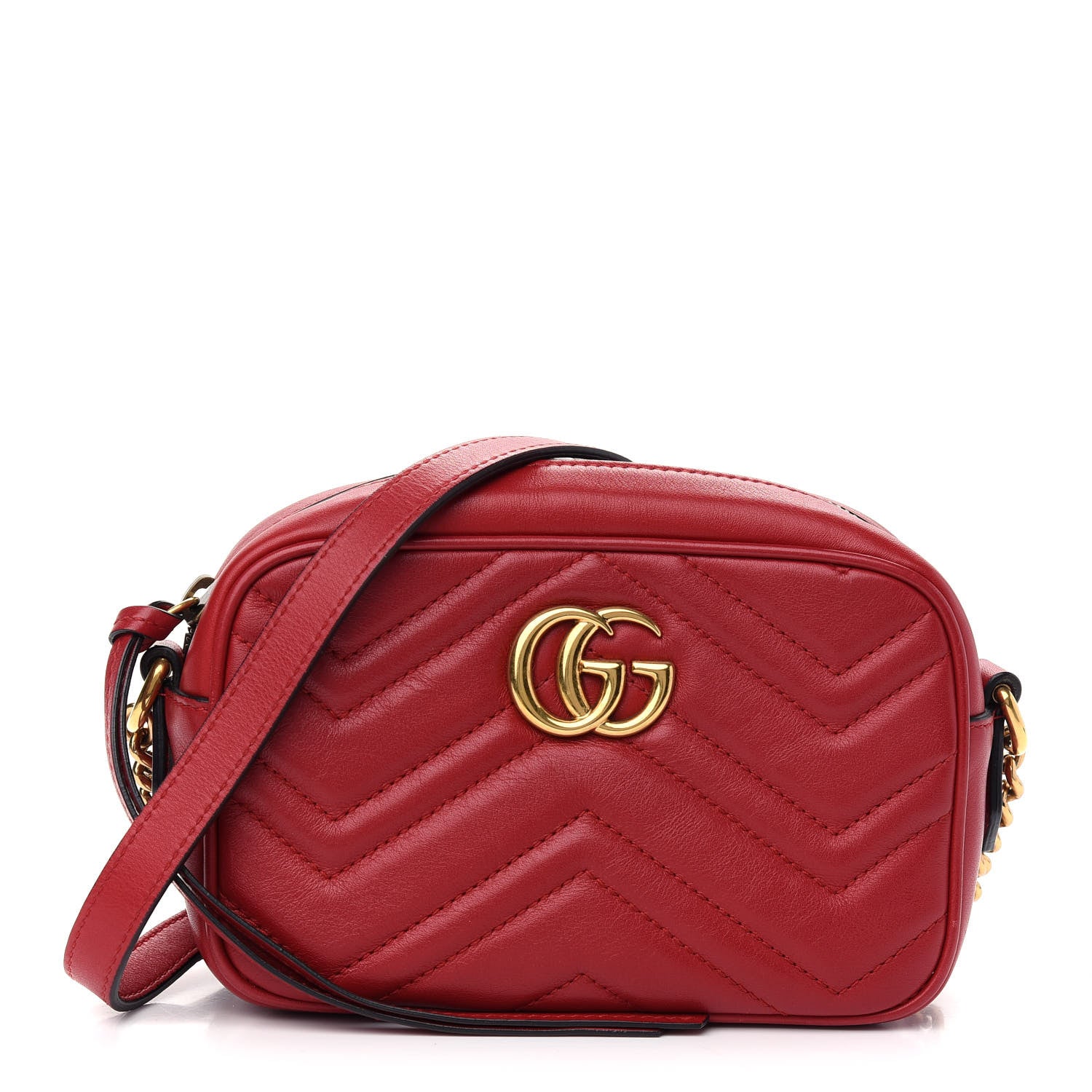 Gucci Calfskin Matelasse Mini GG Marmont Chain Shoulder Bag Hibiscus Red 1 of 10