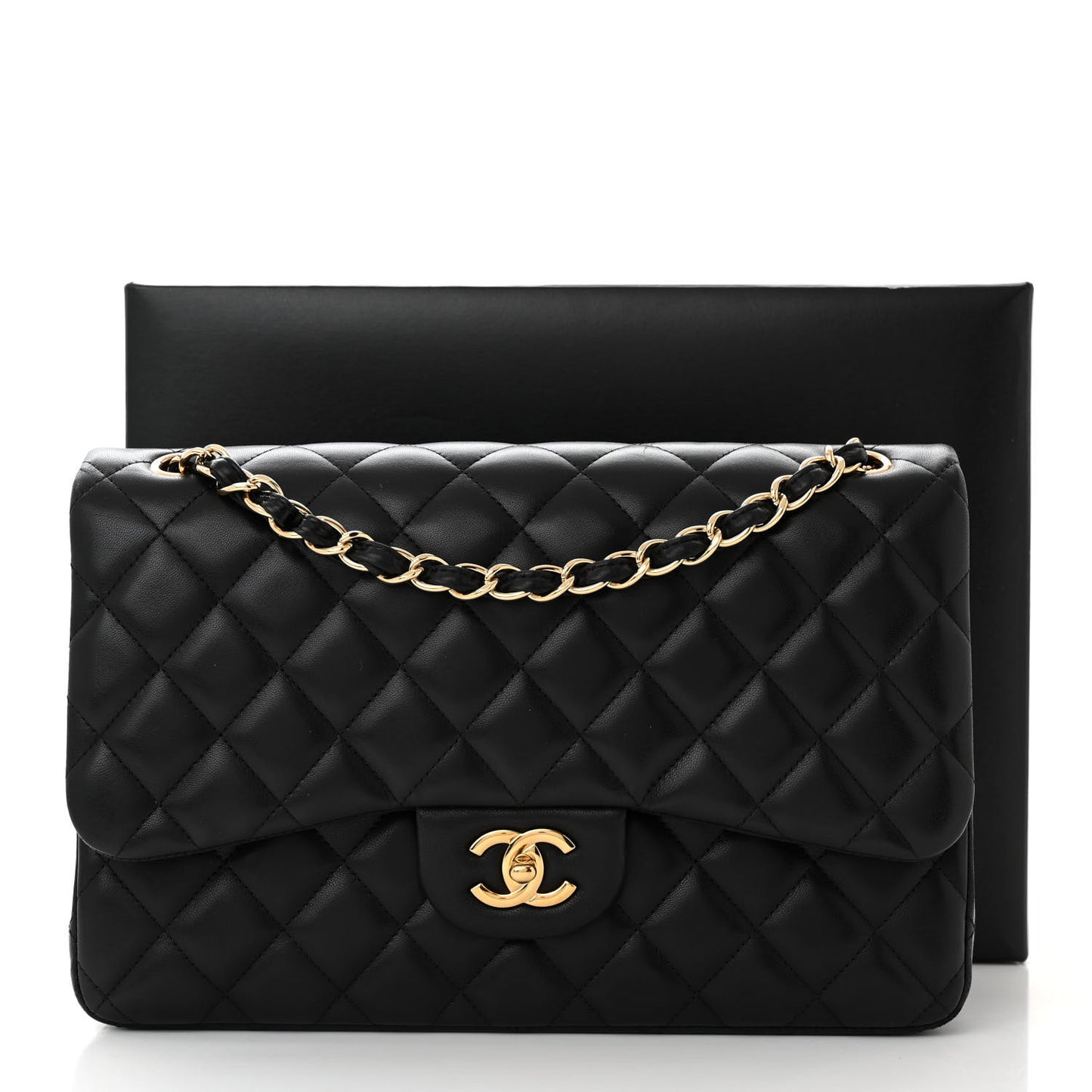 Lambskin Quilted Jumbo Double Flap Black