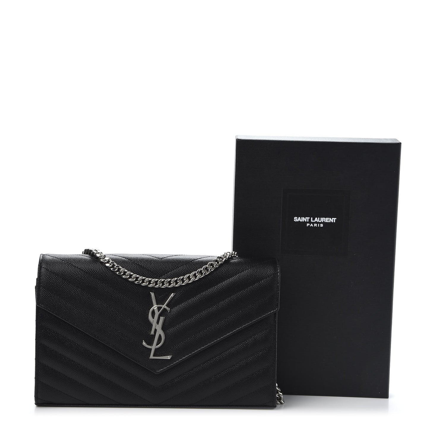Grain De Poudre Matelasse Chevron Monogram Chain Wallet Black
