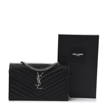 Saint Laurent Grain De Poudre Matelasse Chevron Monogram Chain Wallet Black 10 of 10