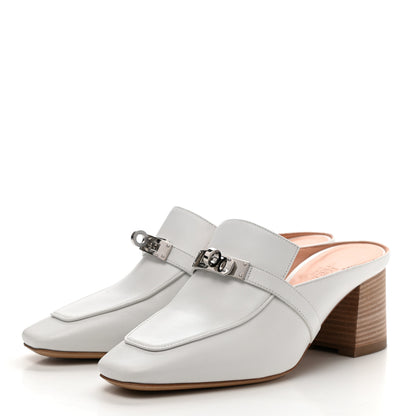 Hermes Calfskin Blossom Mules 37 White 3 of 10