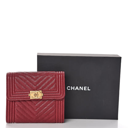 Chanel Caviar Chevron Quilted Boy Compact Wallet Red 9 of 9