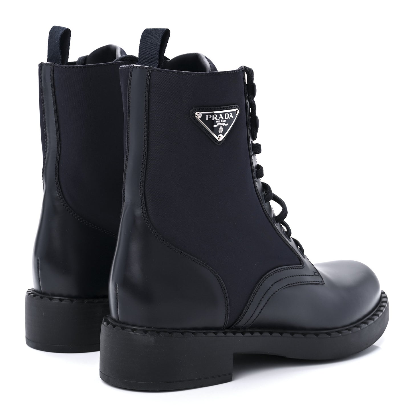 Spazzolato Re-Nylon Metal Triangle Logo Womens 50mm Combat Boots 40.5 Bleu