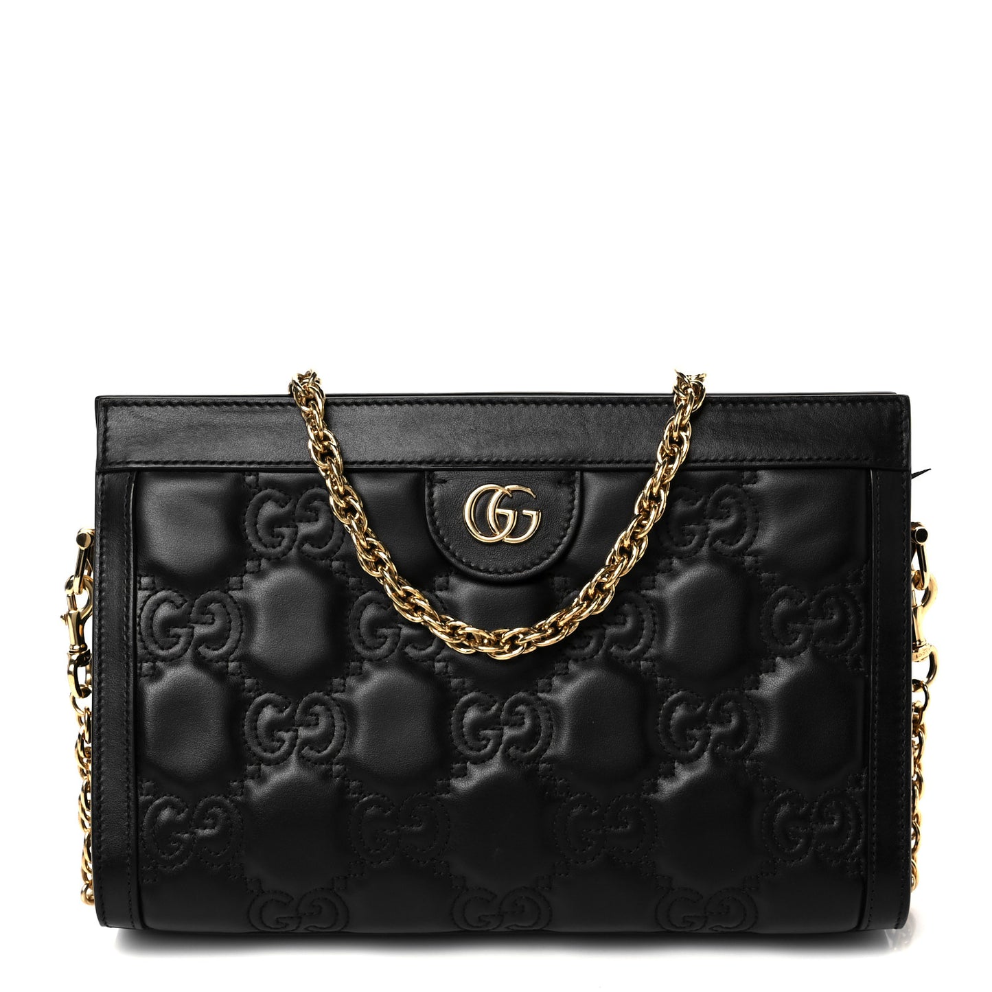 Calfskin GG Matelasse Small Slim Chain Shoulder Bag Black Natural