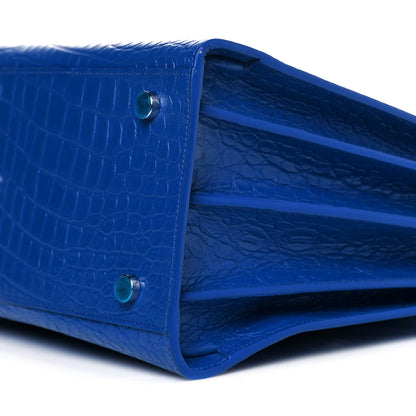 Saint Laurent Calfskin Crocodile Embossed Small Sac De Jour Royal Blue 9 of 10