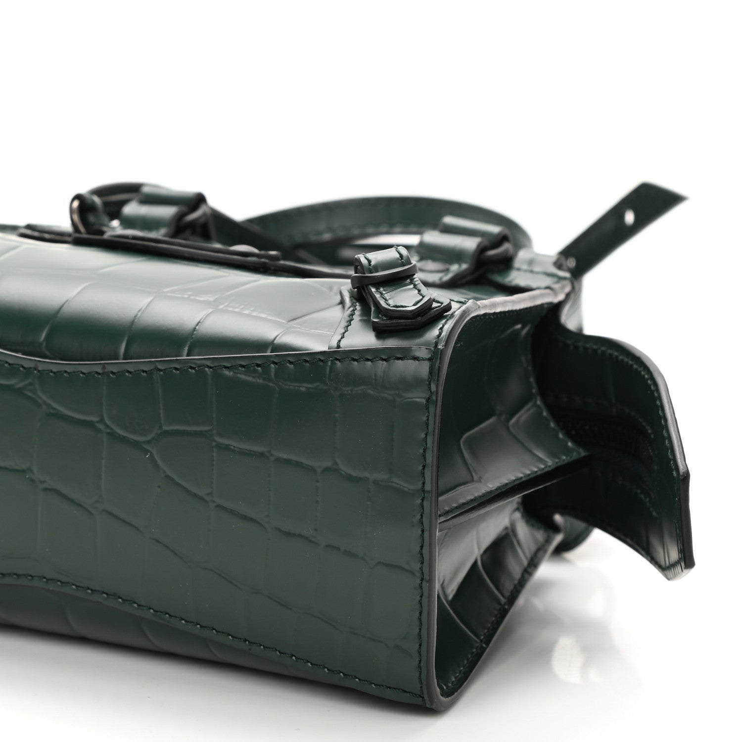 Balenciaga Semi Shiny Calfskin Crocodile Embossed Neo Classic Black Hardware Nano City Crossbody Forest Green 8 of 8