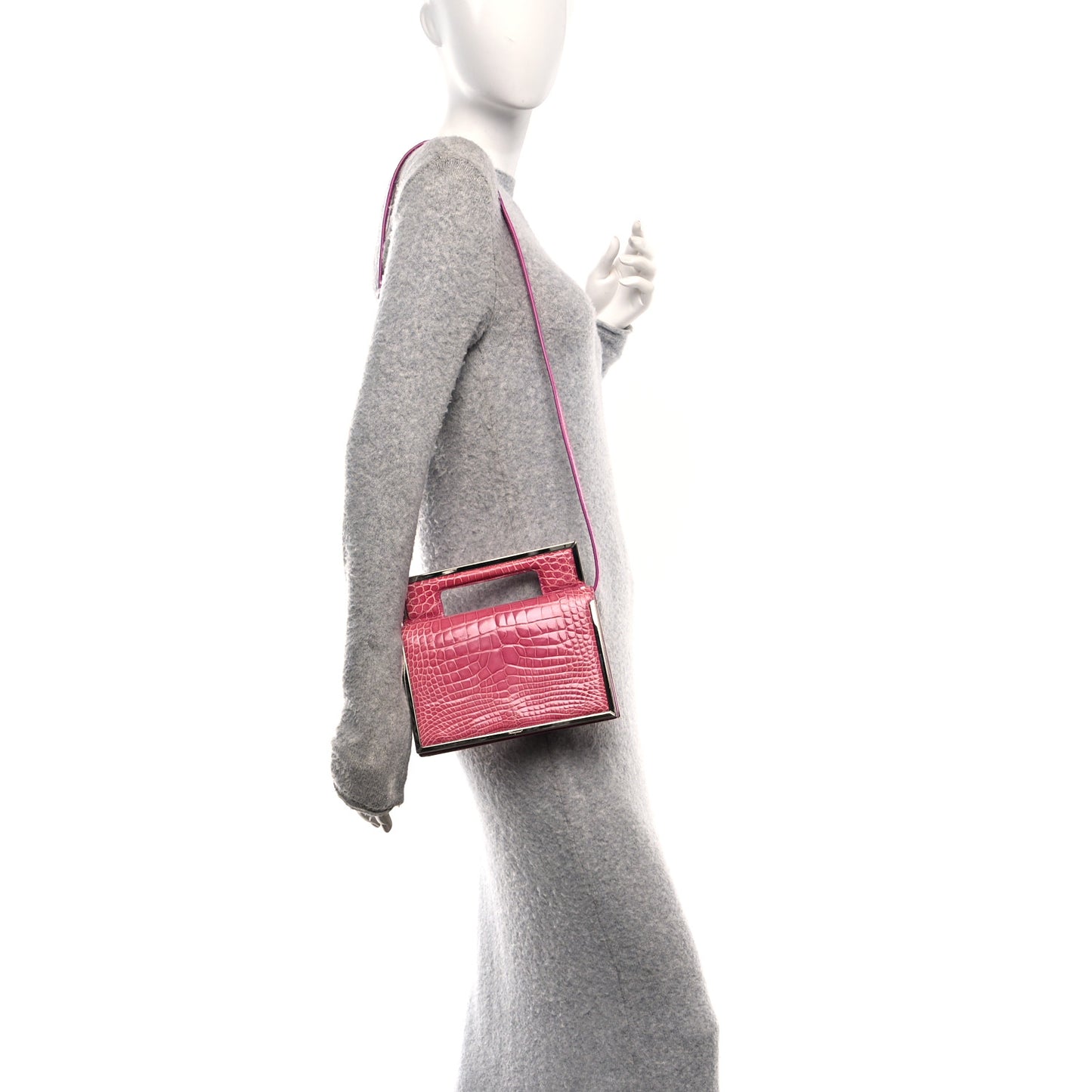 Crocodile Bar Clutch Crossbody Bag Pink