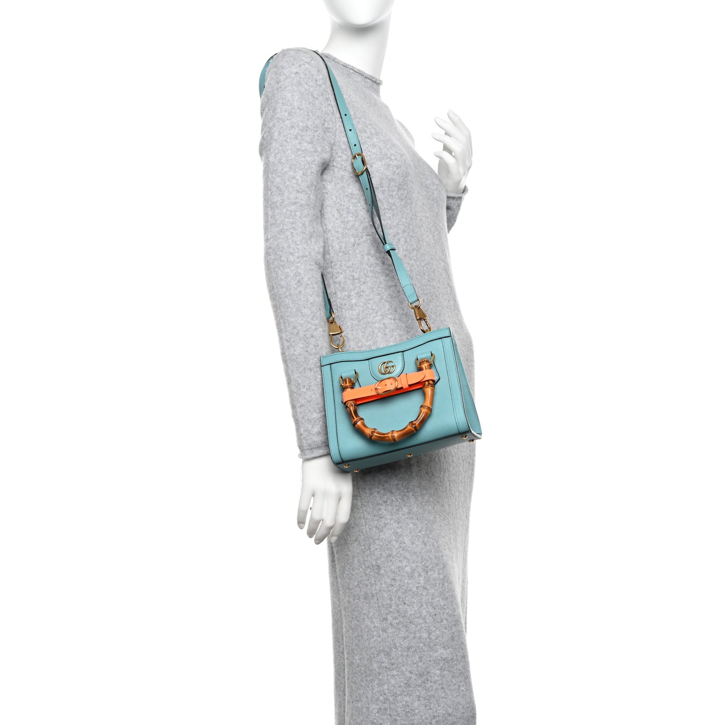 Wonka Grain Calfskin Mini Diana Tote Bag Dusty Azure Orange Fluo