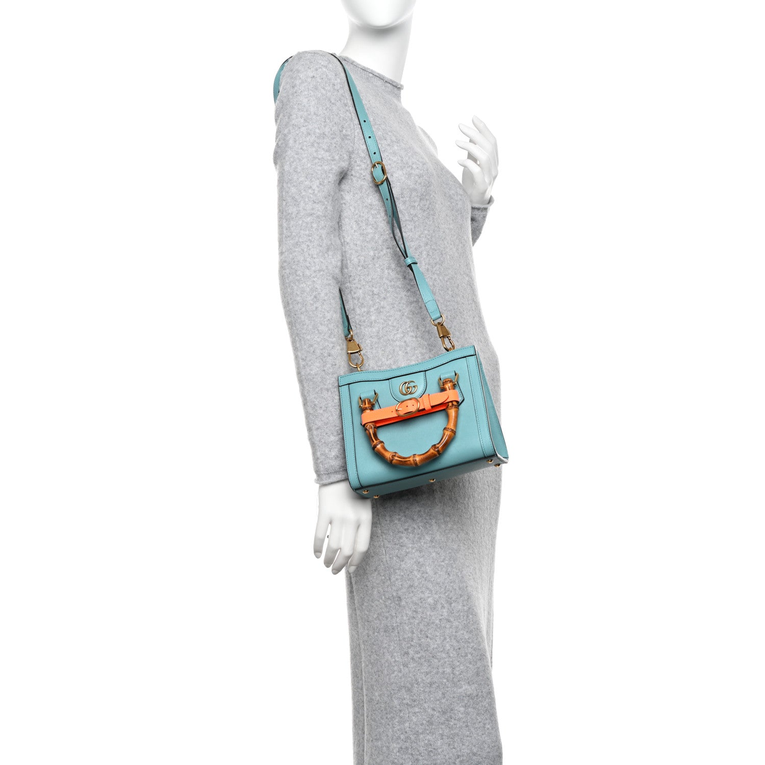 Gucci Wonka Grain Calfskin Mini Diana Tote Bag Dusty Azure Orange Fluo 2 of 10