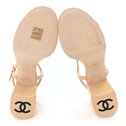 Chanel Lambskin Logo Platform Sandals 37.5 Beige 6 of 10