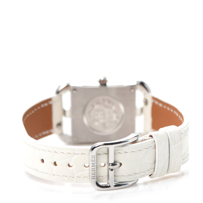Hermes Stainless Steel Alligator Diamond Pink Sapphire Mother of Pearl 23mm Cape Cod Quartz Watch Blanc 3 of 5