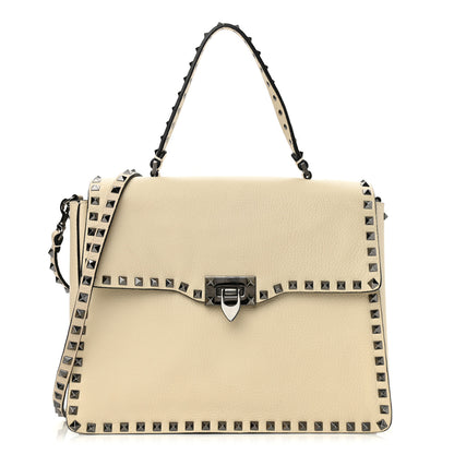 Valentino Garavani Grained Calfskin Rockstud Top Handle Flap Shoulder Bag Light Ivory 1 of 10