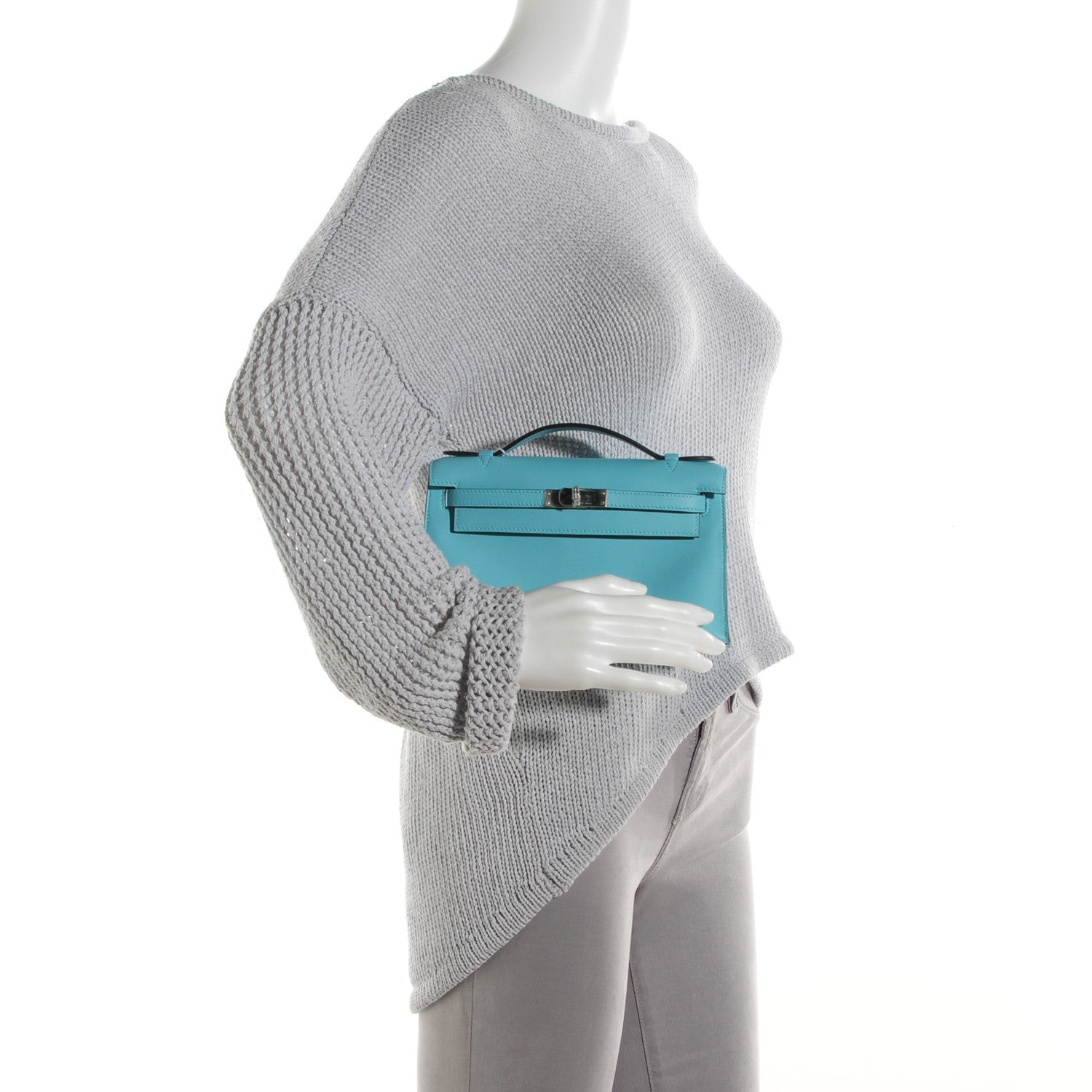 Hermes Swift Kelly Pochette Clutch Bleu Atoll 8 of 15