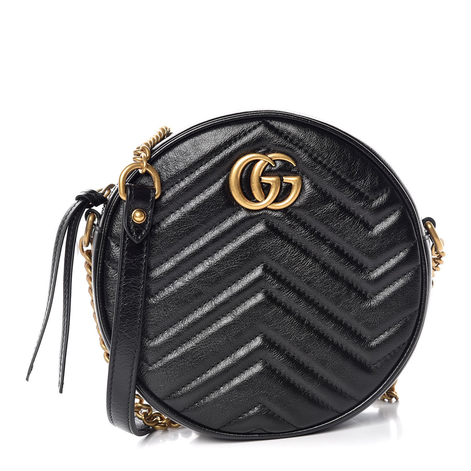 Gucci Azalea Calfskin Matelasse Heart Mini GG Marmont Round Shoulder Bag Black 1 of 7