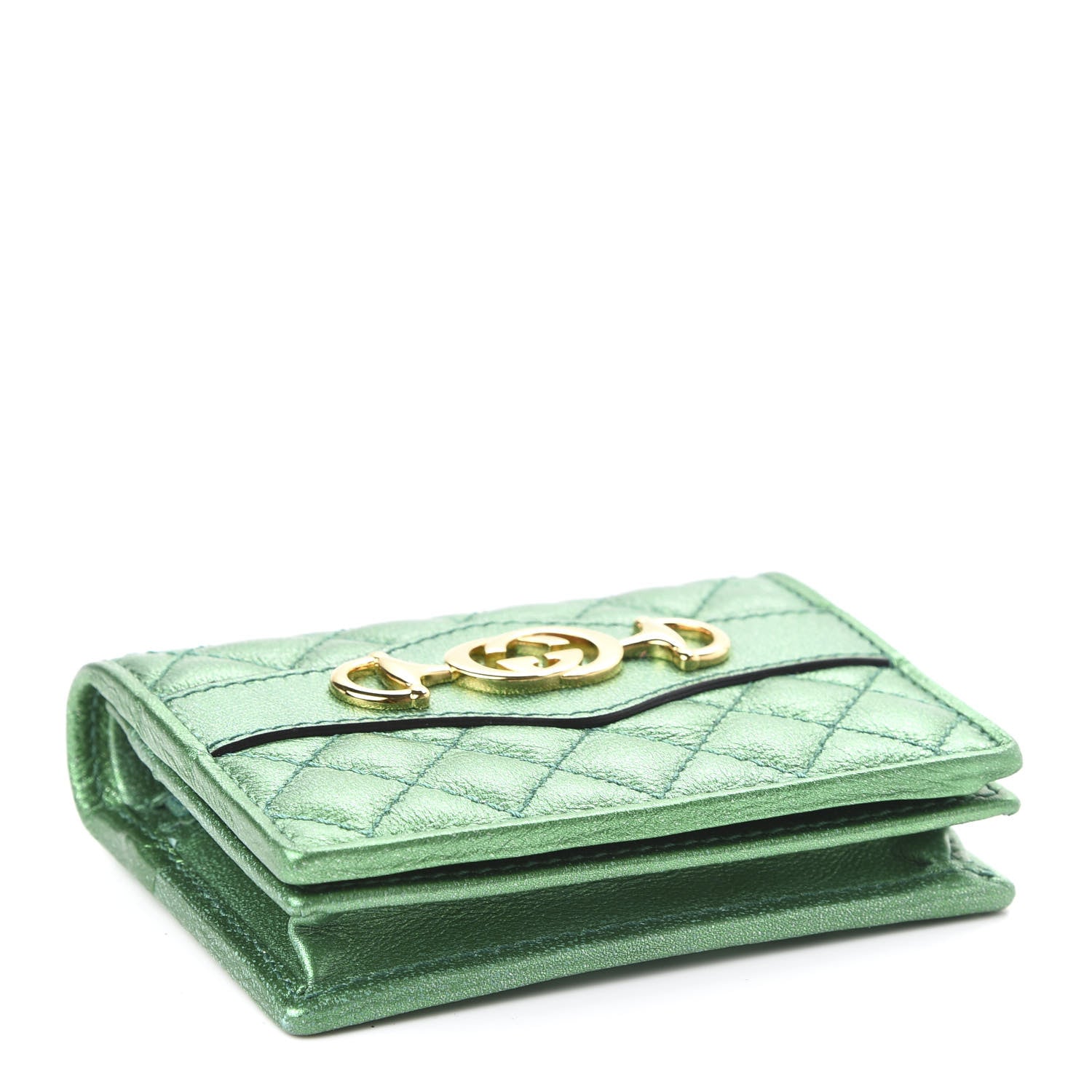 Gucci Laminated Nappa Trapuntata Zumi Card Case Jasmine Green 4 of 8