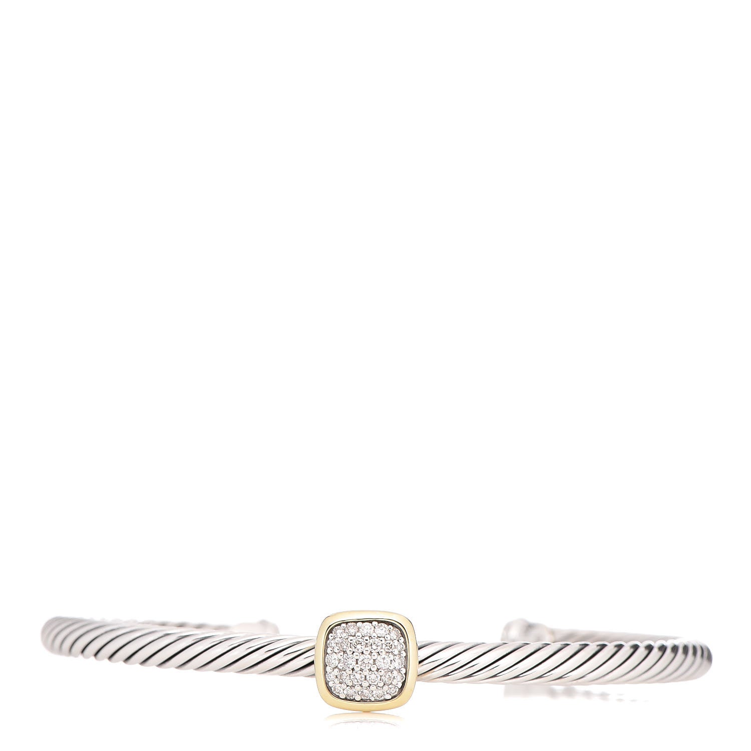 David Yurman Sterling Silver 18K Yellow Gold Diamond 4mm Noblesse Cable Bracelet 1 of 4