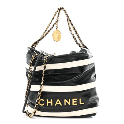 Chanel Shiny Calfskin Striped Mini Chanel 22 Black White 1 of 10