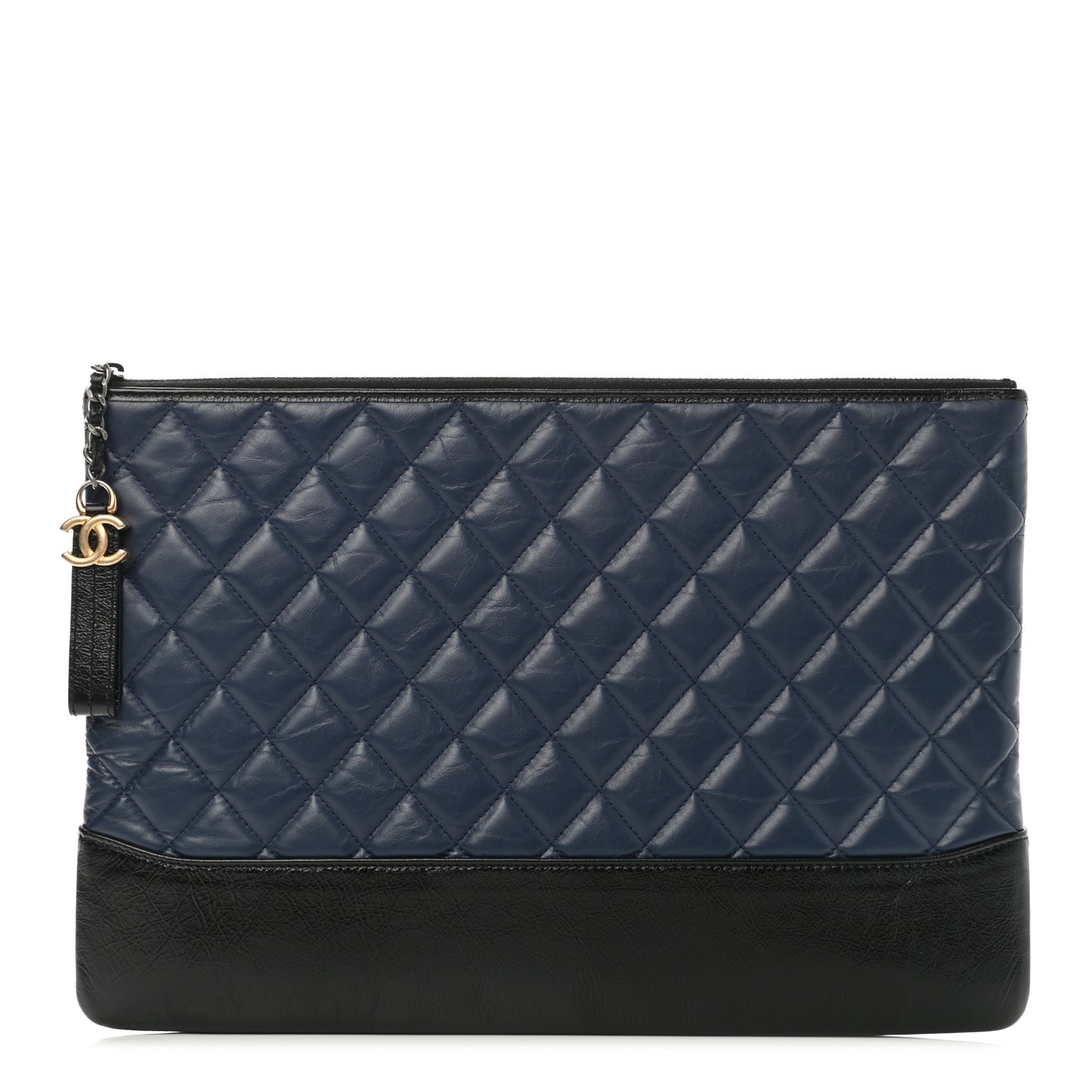 Aged Calfskin Quilted Large Gabrielle Cosmetic Case Navy Black