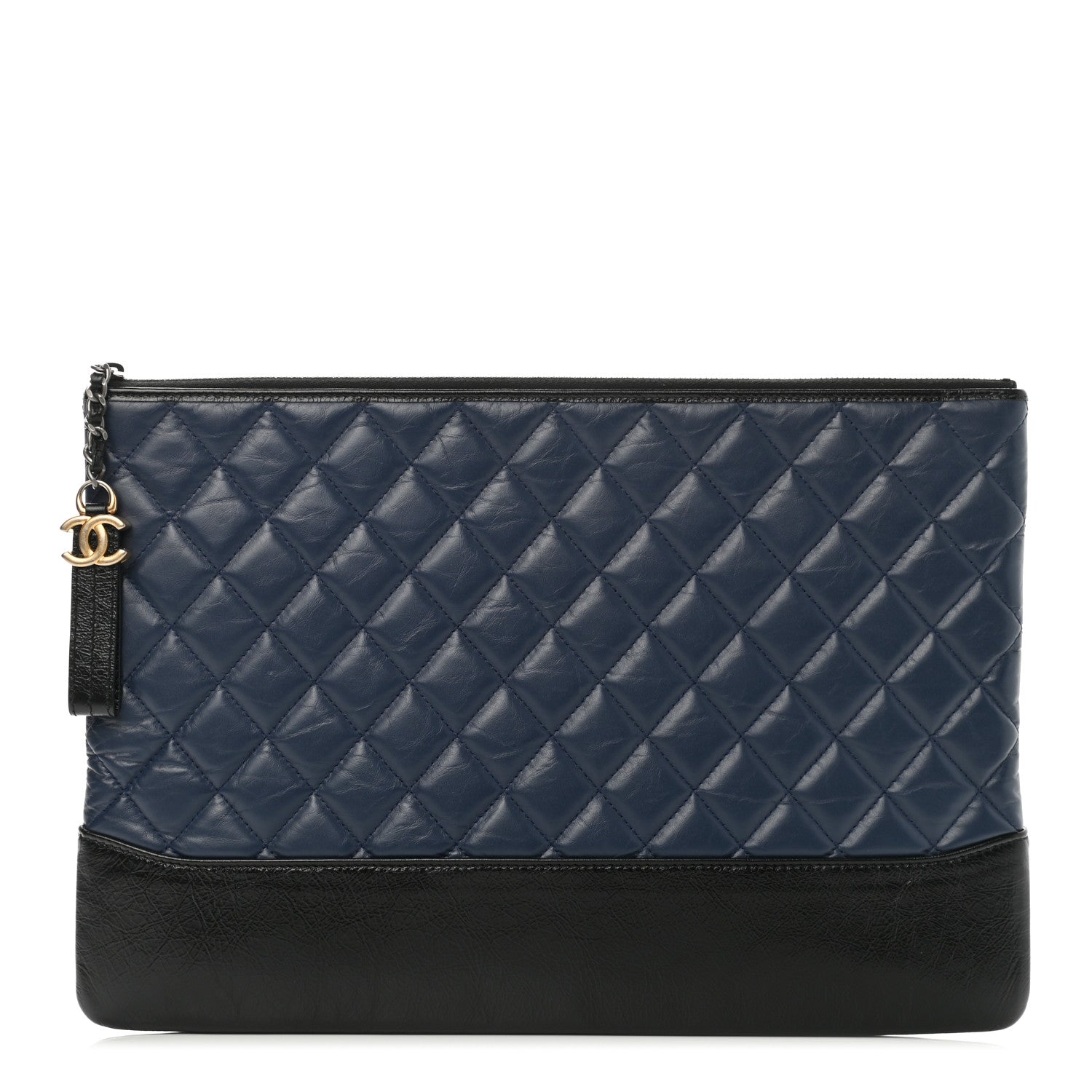 Chanel Aged Calfskin Quilted Large Gabrielle Cosmetic Case Navy Black 1 of 7