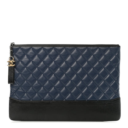 Chanel Aged Calfskin Quilted Large Gabrielle Cosmetic Case Navy Black 1 of 7