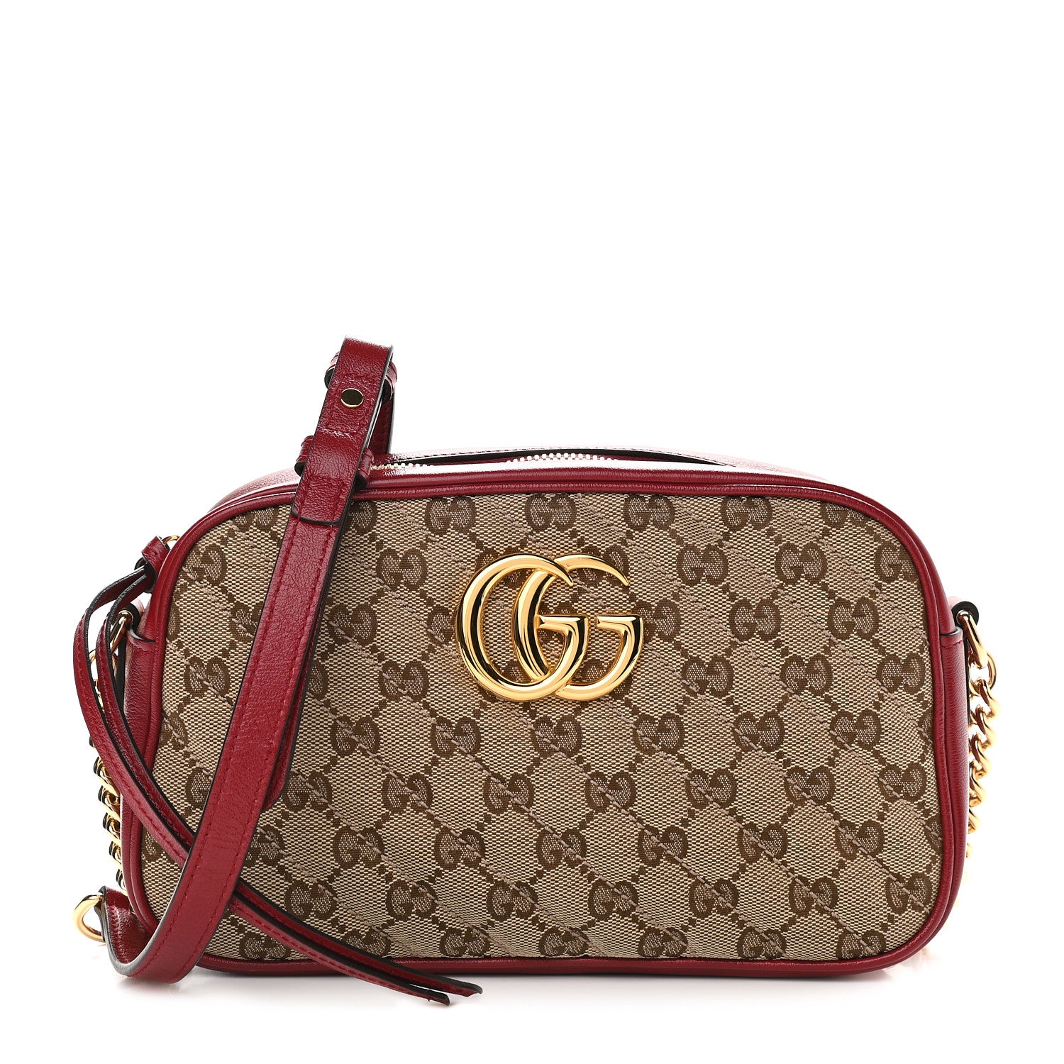 Gucci Monogram Azalea Calfskin Matelasse Diagonal Small GG Marmont Chain Shoulder Bag Beige Ebony New Cherry Red 1 of 9
