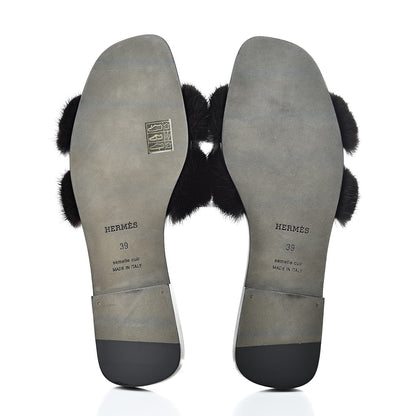 Hermes Mink Fur Sandals 39 Black 5 of 9