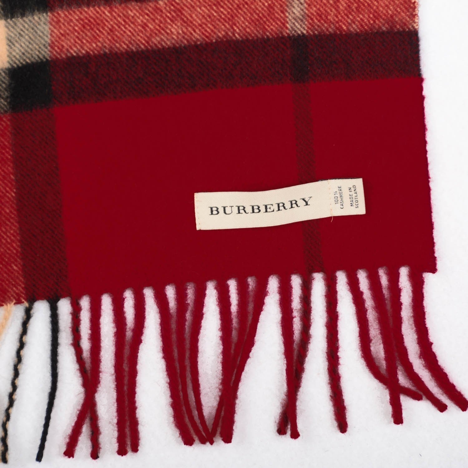 Burberry Cashmere Giant Heritage Check Fringe Scarf Red 4 of 5
