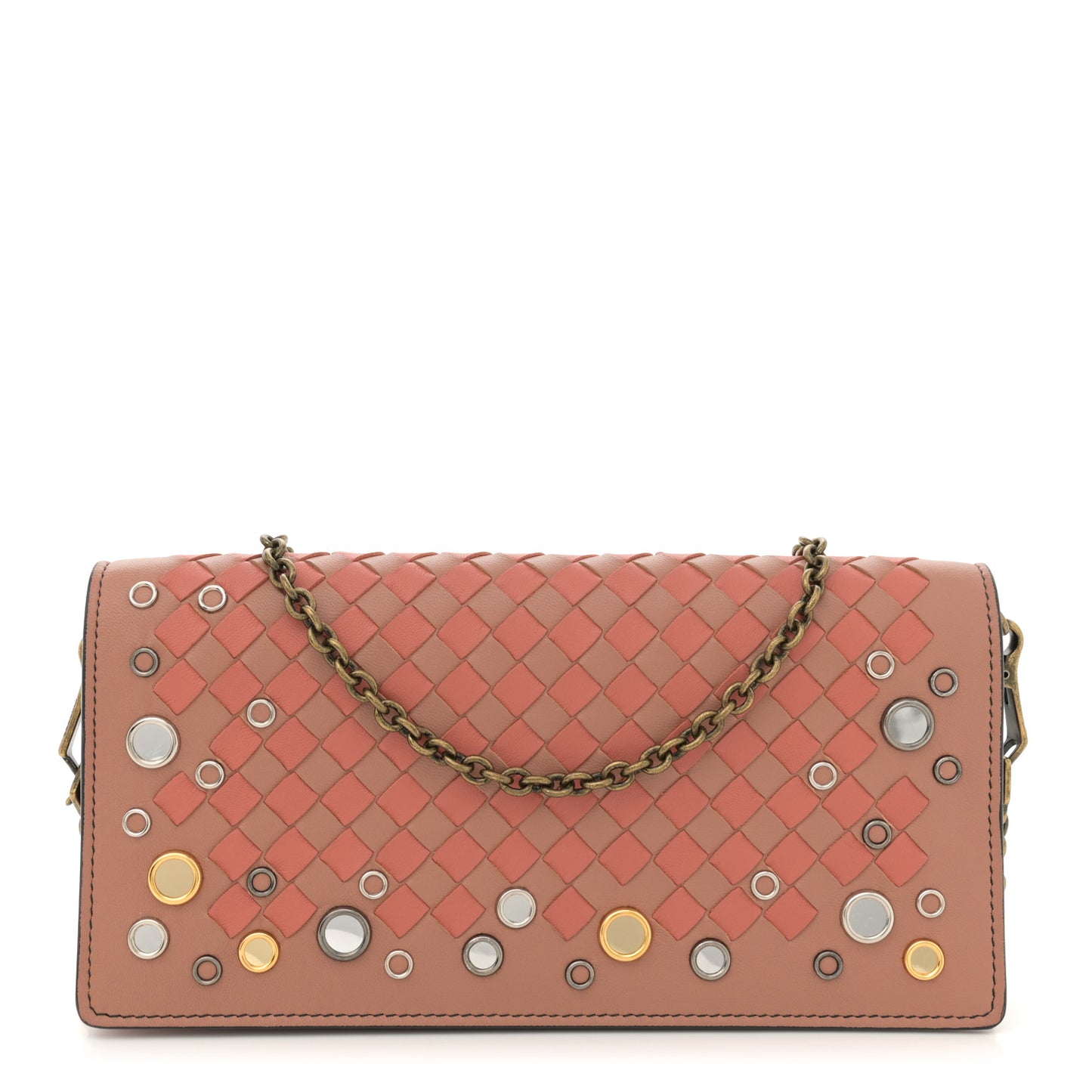 Nappa Intrecciato Studded Embellished Chain Wallet Tan Corallo