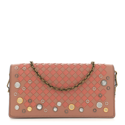 Bottega Veneta Nappa Intrecciato Studded Embellished Chain Wallet Tan Corallo 1 of 14