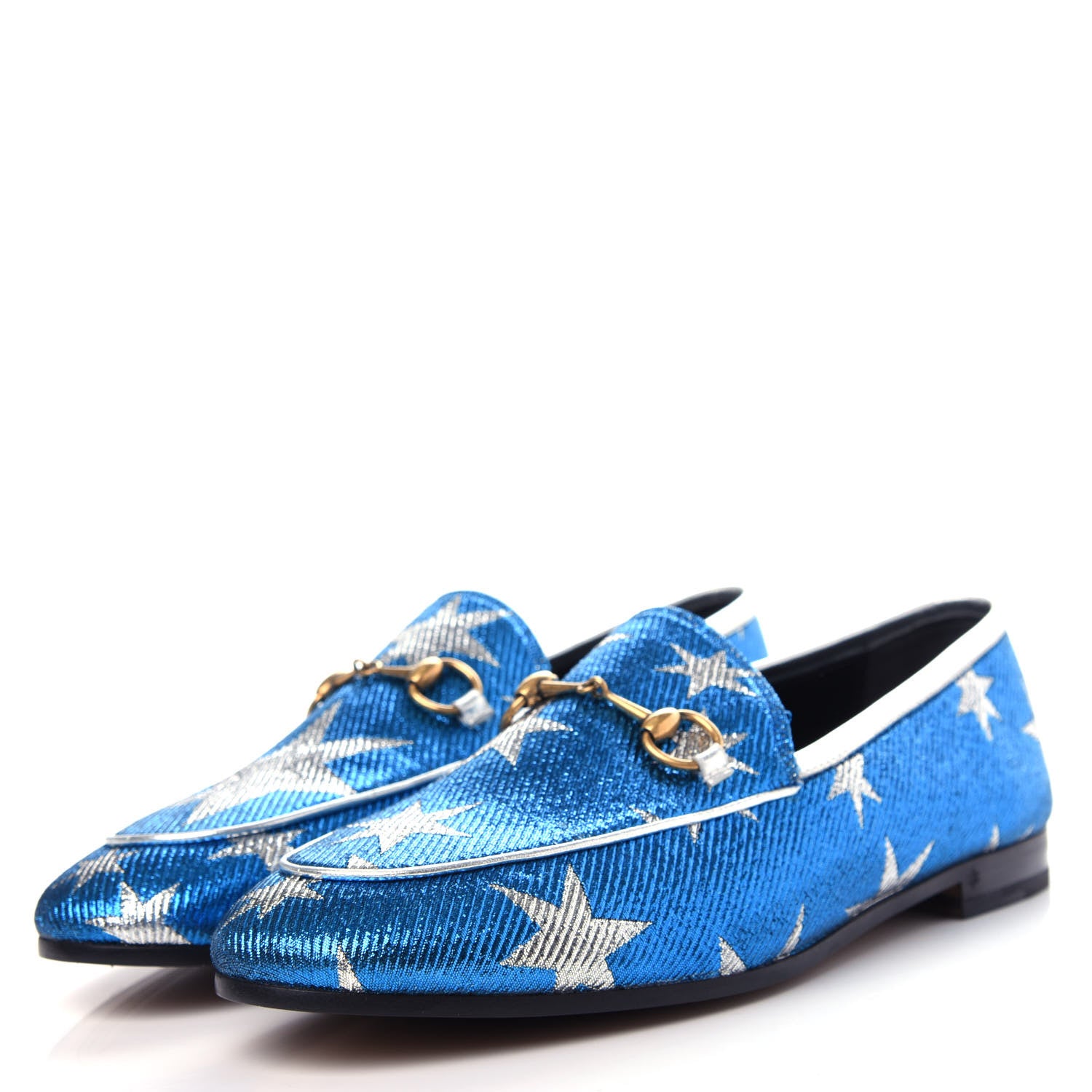 Gucci Lurex Calfskin Starry Sky Womens Jordaan Loafers 39 Bluette Silver 3 of 11