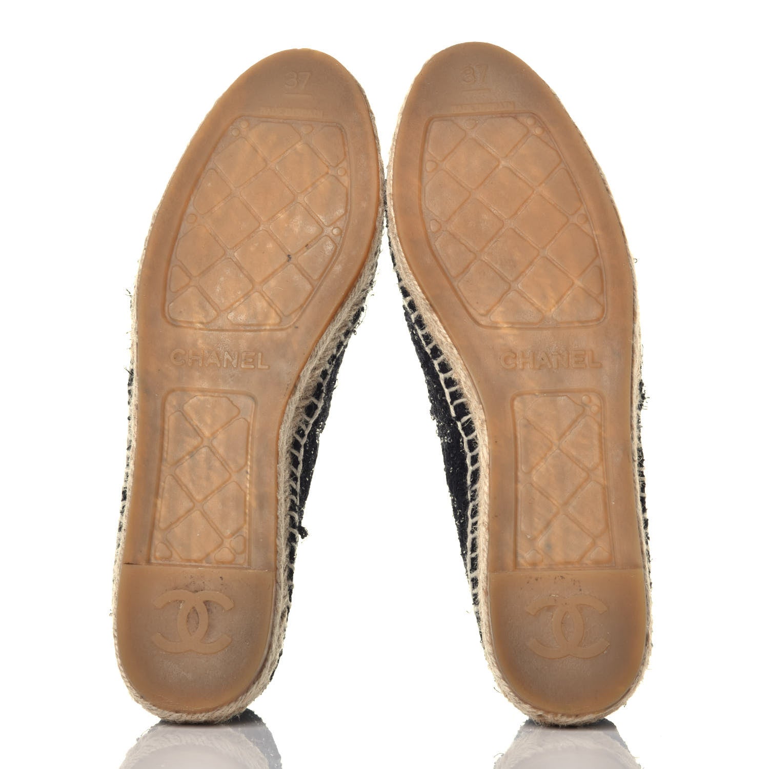 Chanel Tweed Patent Goatskin Sequin CC Espadrilles 37 Black 5 of 11