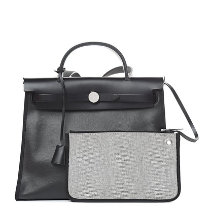 Hermes Toile H Berline Vache Hunter Herbag Zip PM 31 Black Ecru 1 of 14