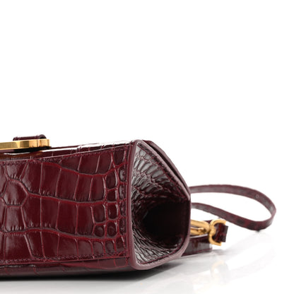 Balenciaga Shiny Calfskin Crocodile Embossed Hourglass Top Handle Bag XS Dark Red 10 of 10