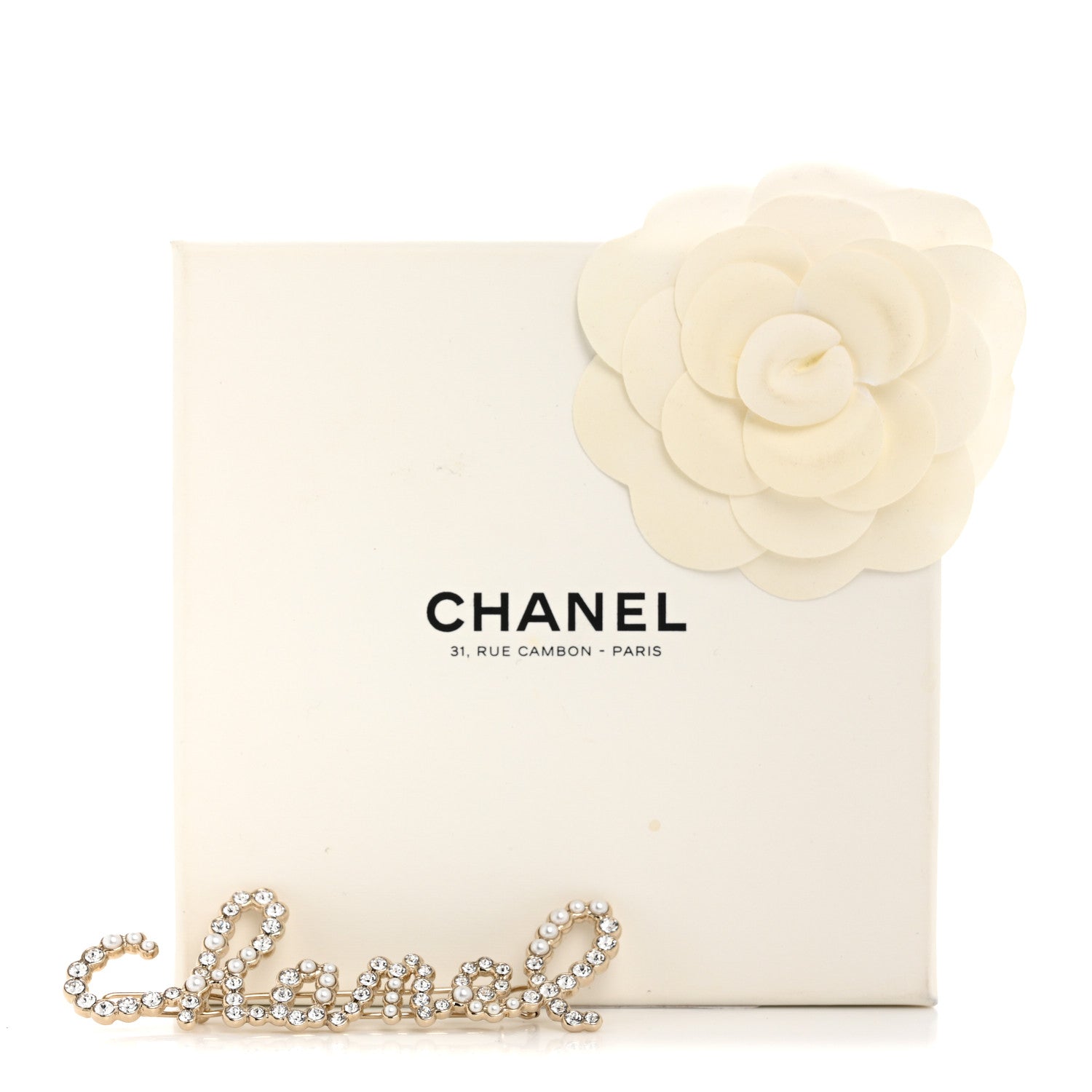 Chanel Pearl Crystal Logo Hair Clip Gold 4 of 4