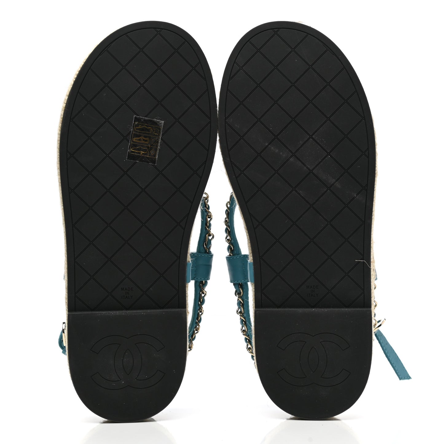 Lambskin Chain CC Thong Espadrille Sandals 40 Blue