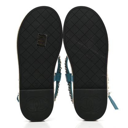Chanel Lambskin Chain CC Thong Espadrille Sandals 40 Blue 5 of 9