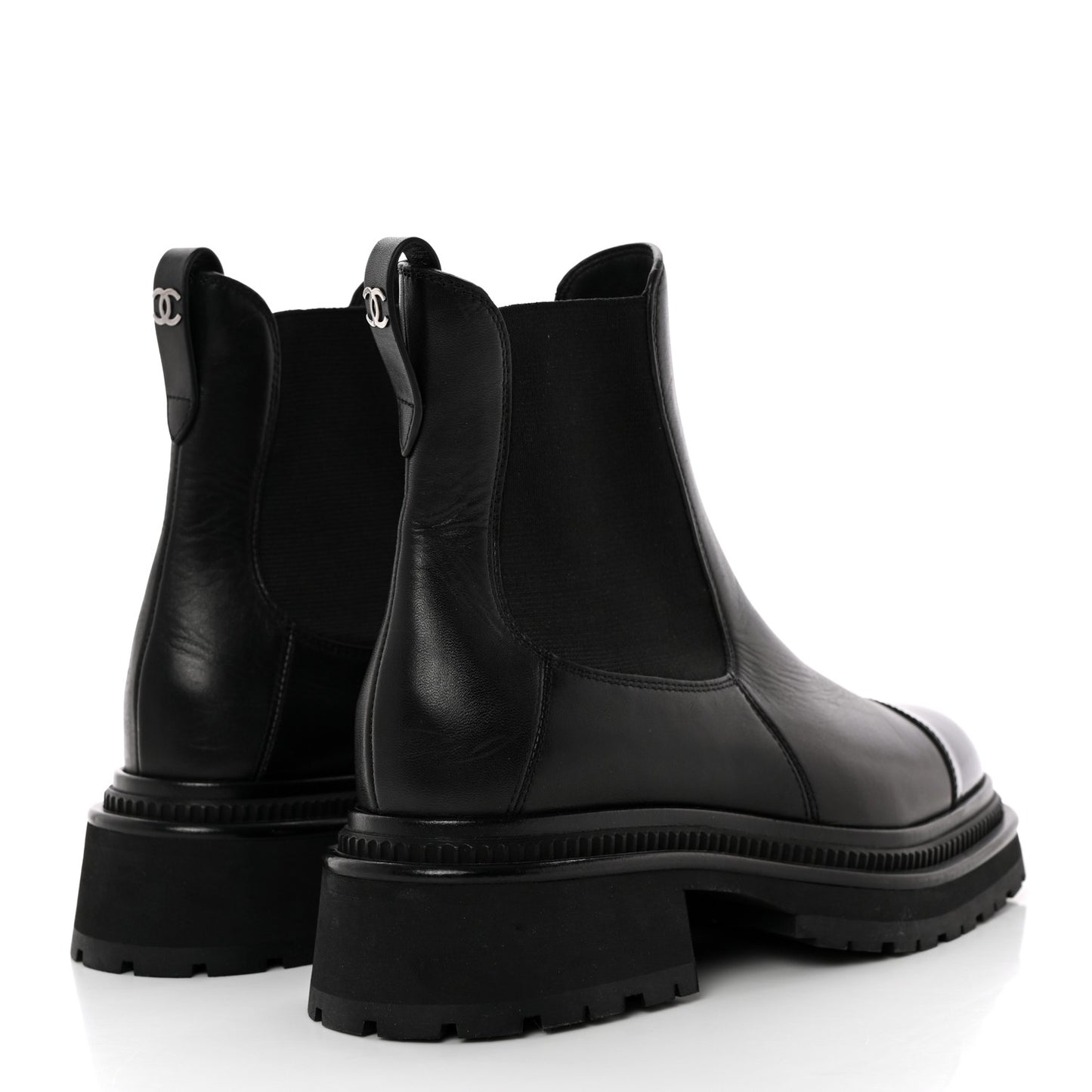 Crumpled Calfskin Patent Cap Toe Short Boots 37 Black