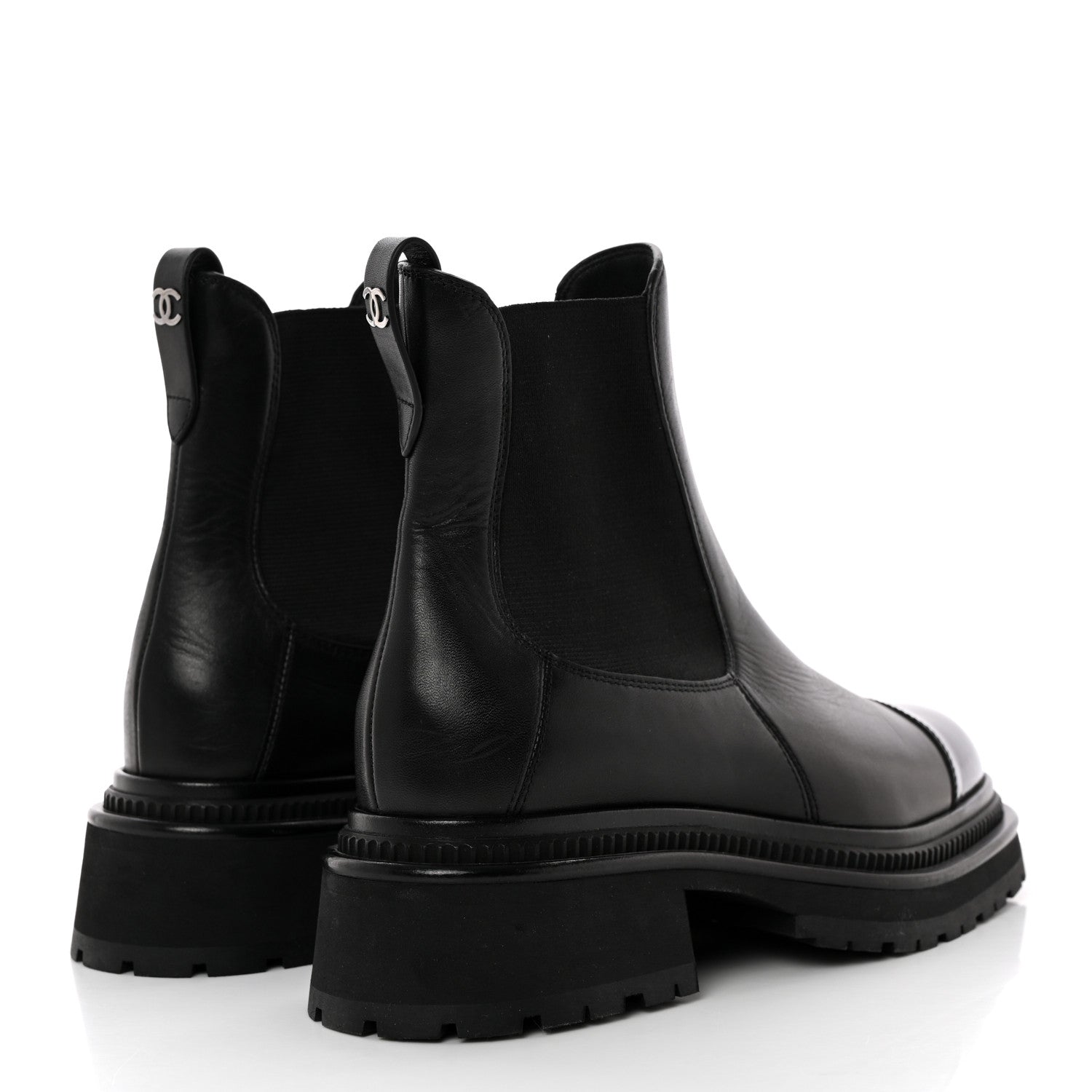Chanel Crumpled Calfskin Patent Cap Toe Short Boots 37 Black 4 of 12