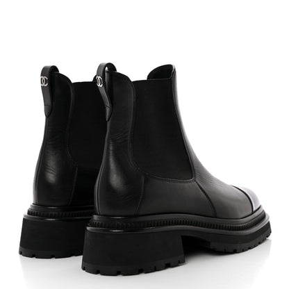 Chanel Crumpled Calfskin Patent Cap Toe Short Boots 37 Black 4 of 12