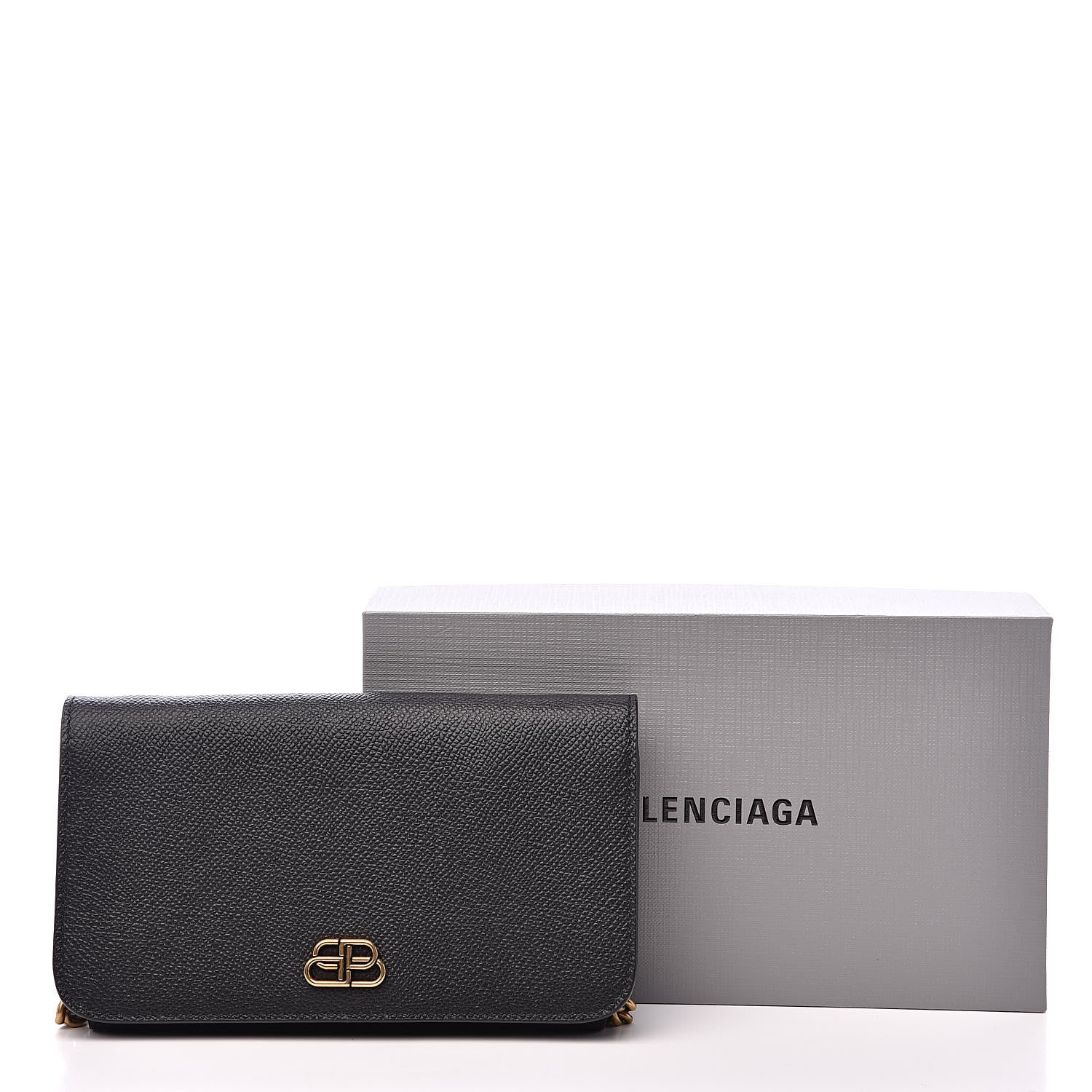 Balenciaga Grained Calfskin BB Phone Holder Wallet On Chain Black 8 of 8