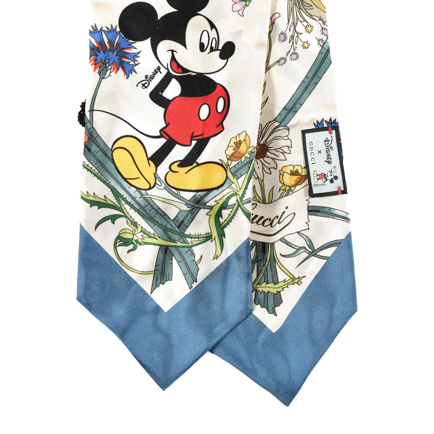 X DISNEY Silk Twill Mickey Lac Neck Bow Scarf Ivory Blue