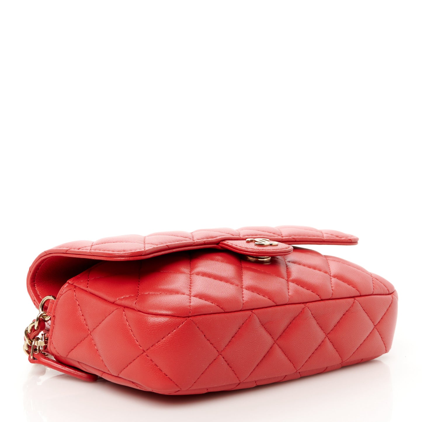 Lambskin Quilted Flap Phone Holder With Chain Red